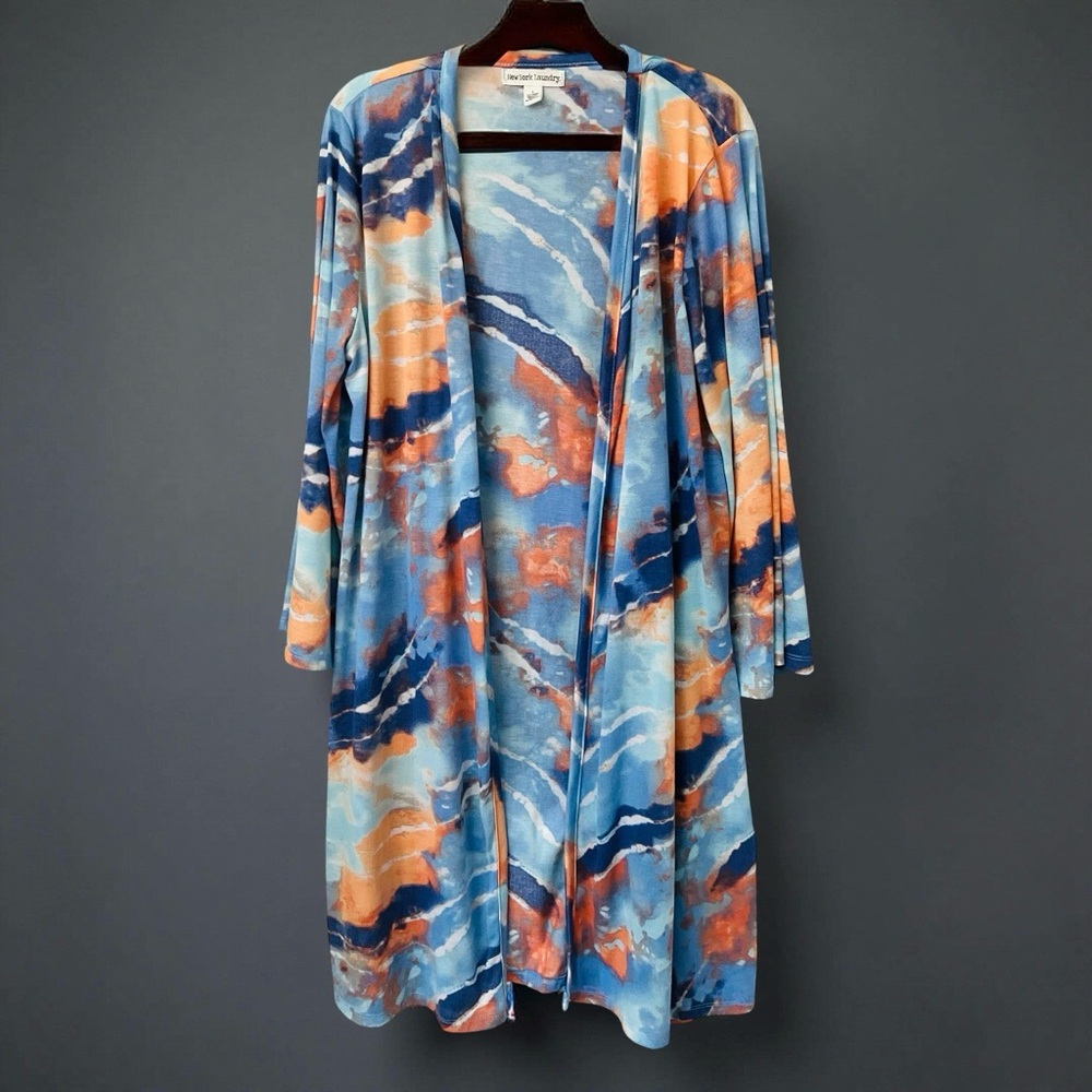 New York Laundry Tie-Dye Open-Front Duster Cardigan - Picture 1 of 12